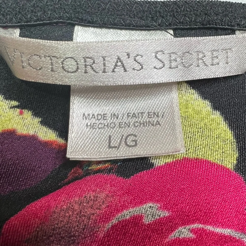 Victoria's Secret Satin Babydoll Chemises Slip Dress L Black Red Roses Lace